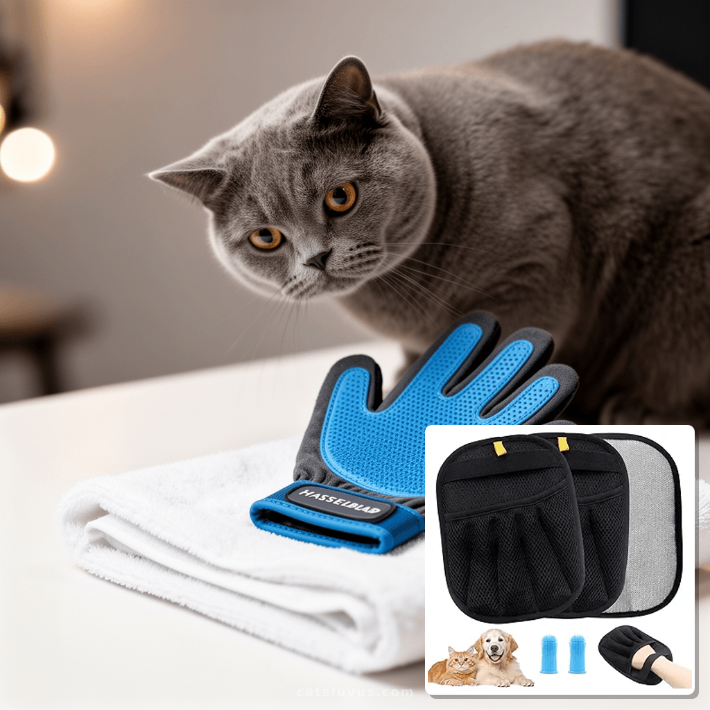 2Pcs Pet Hair Removal Glove for Cats & Dogs with cat - professional product lifestyle photo