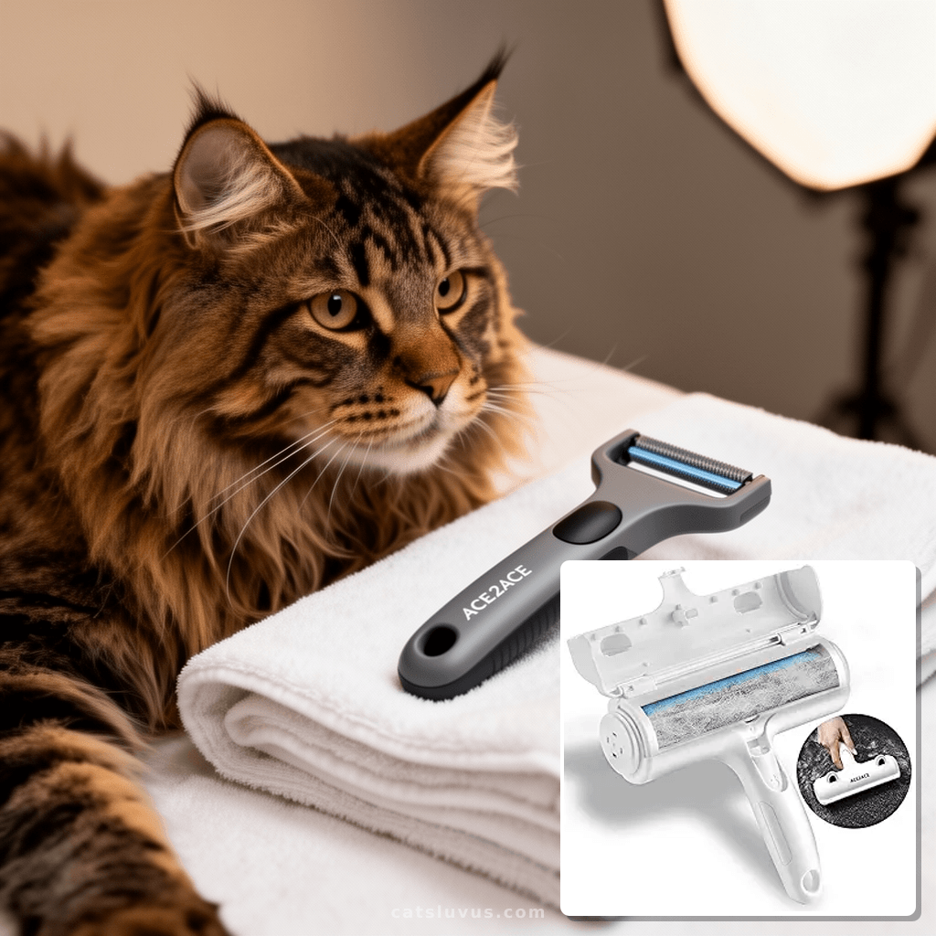 ACE2ACE Pet Hair Removal Tool with cat - professional product lifestyle photo