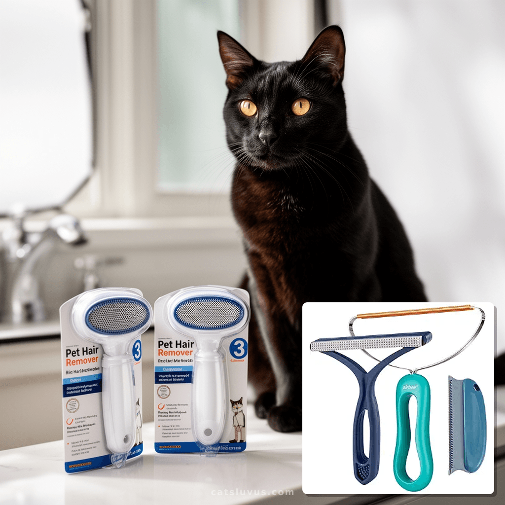 Pet Hair Remover 3-Pack with cat - professional product lifestyle photo