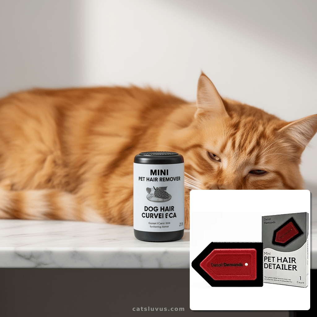 Mini Pet Hair Remover | Dog Hair Remover for Car Carpet & Ca with cat - professional product lifestyle photo