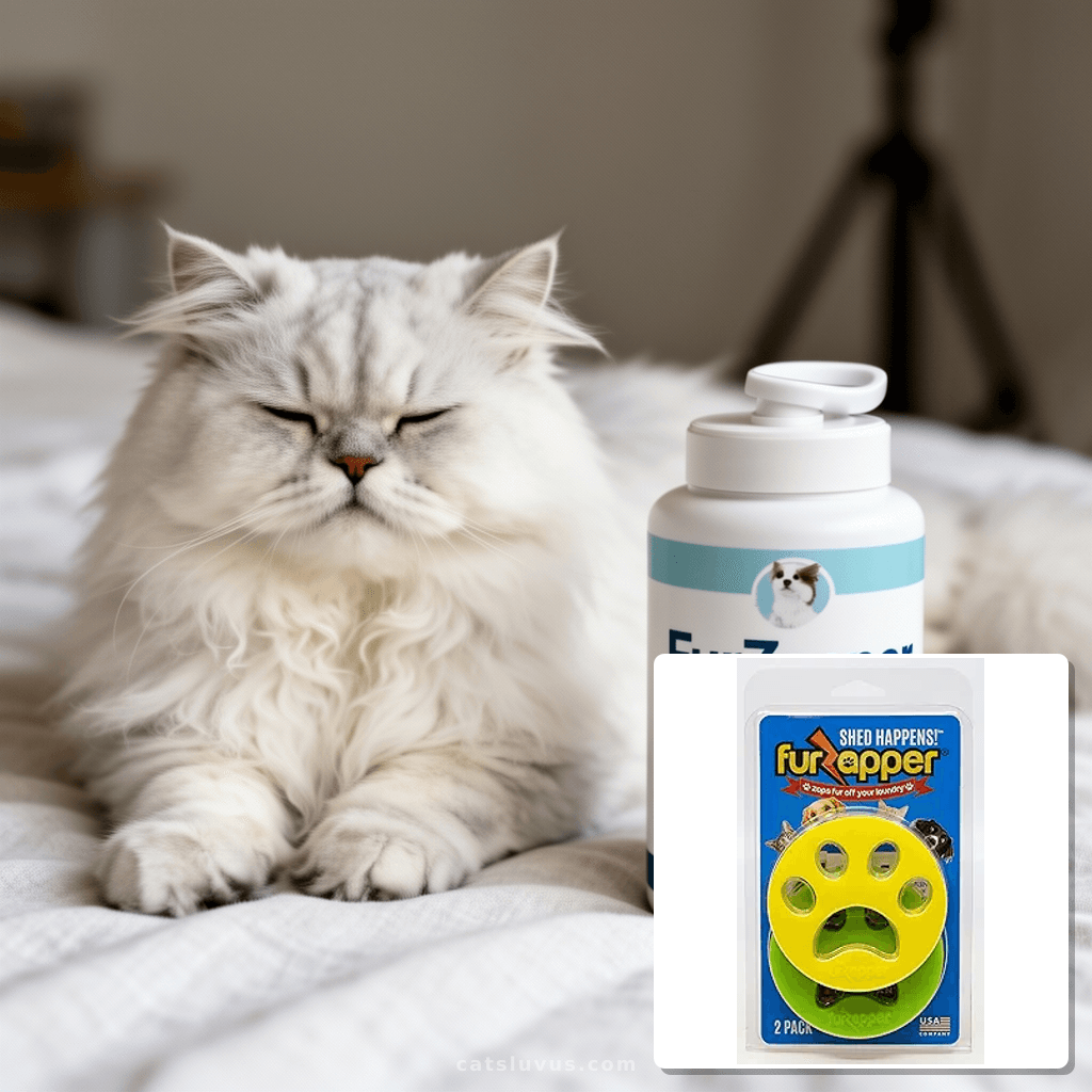 FurZapper Pet Hair Remover for Laundry with cat - professional product lifestyle photo
