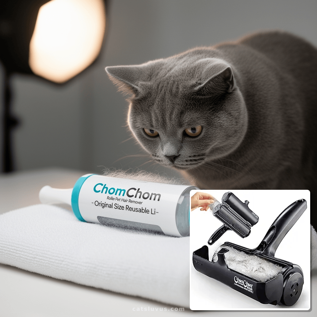 ChomChom Roller Pet Hair Remover – Original Size Reusable Li with cat - professional product lifestyle photo
