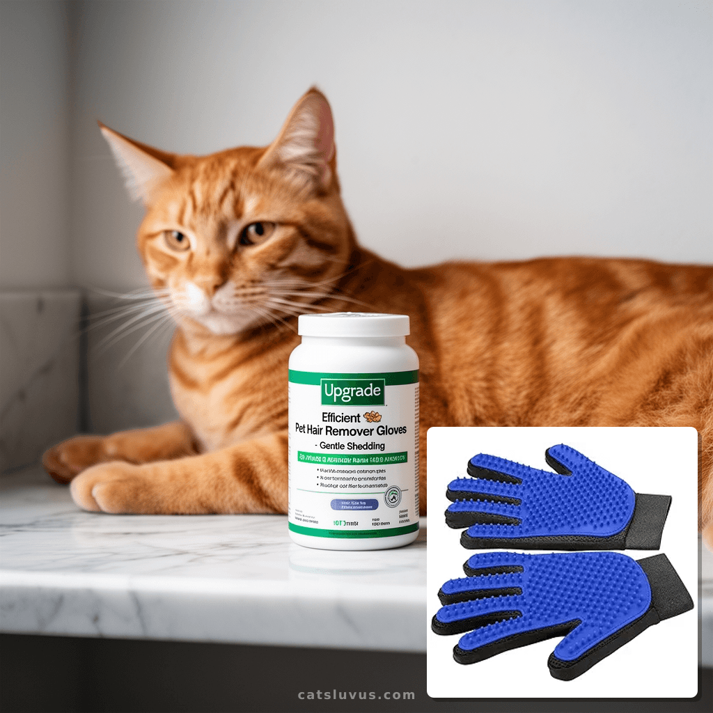 Upgrade Efficient Pet Hair Remover Gloves - Gentle Shedding  with cat - professional product lifestyle photo