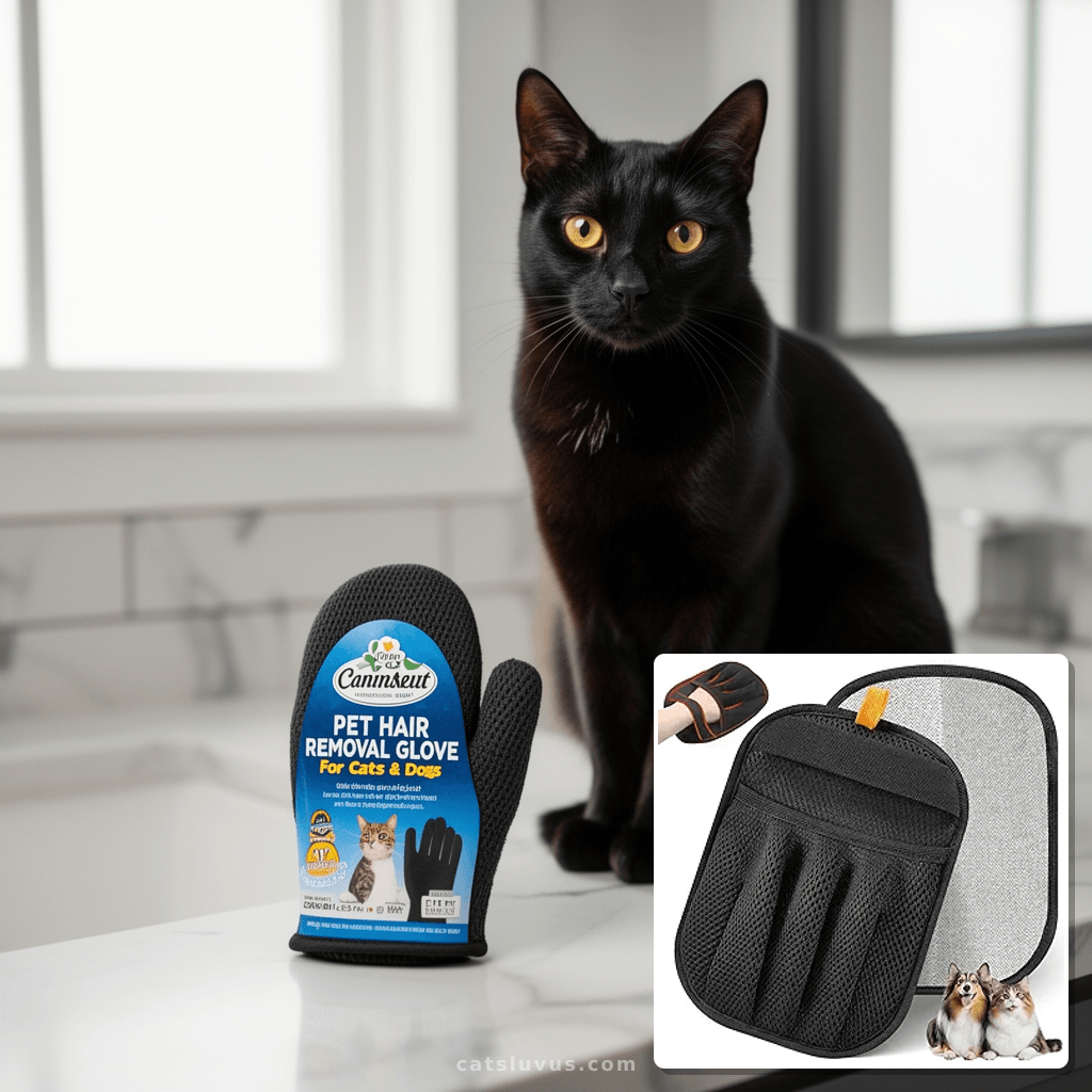 Pet Hair Removal Glove for Cats & Dogs with cat - professional product lifestyle photo