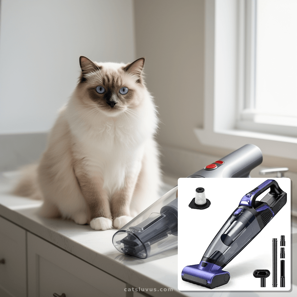 Pet Hair Handheld Vacuum Cordless: 20000PA High Power Car Va with cat - professional product lifestyle photo