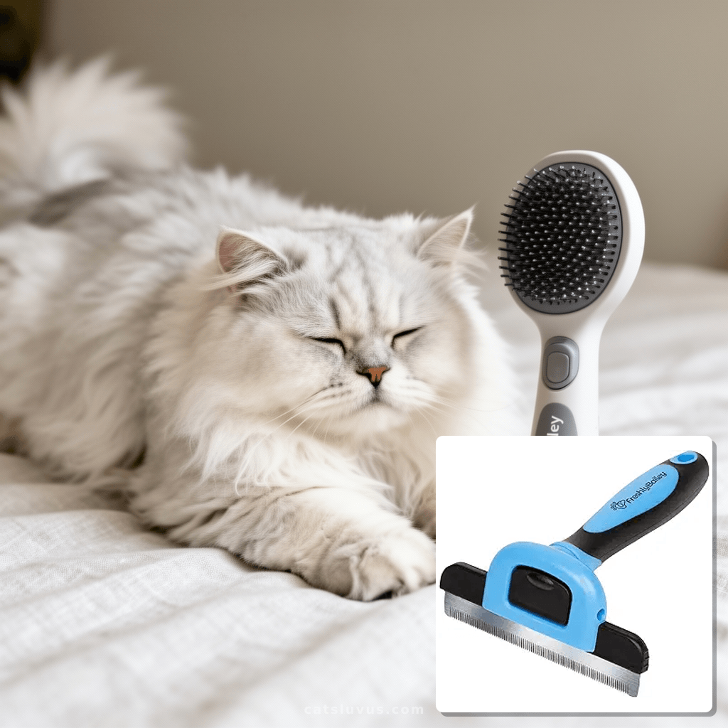 Freshly Bailey Deshedding Brush for Short Haired Dogs & Cats with cat - professional product lifestyle photo