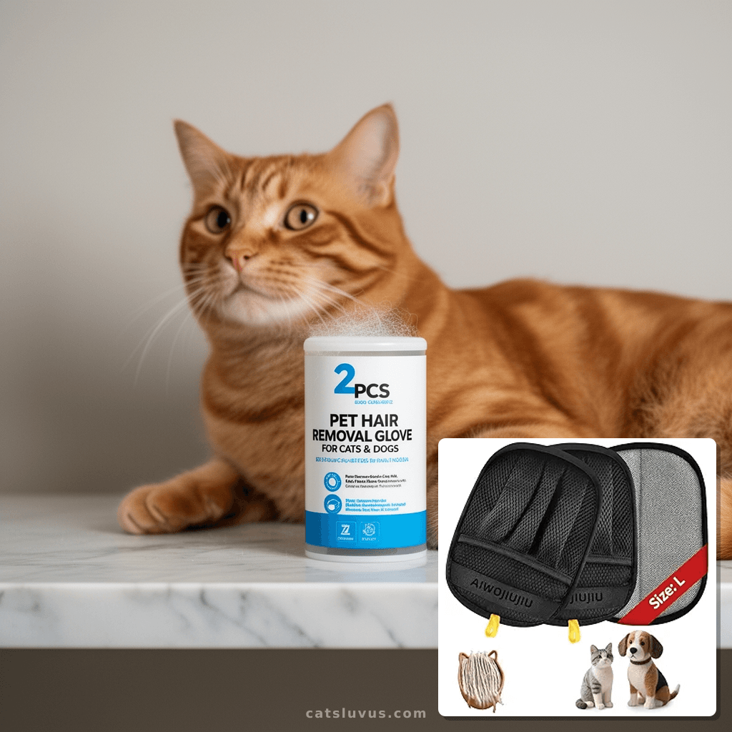 2 PCS Pet Hair Removal Glove for Cats & Dogs with cat - professional product lifestyle photo