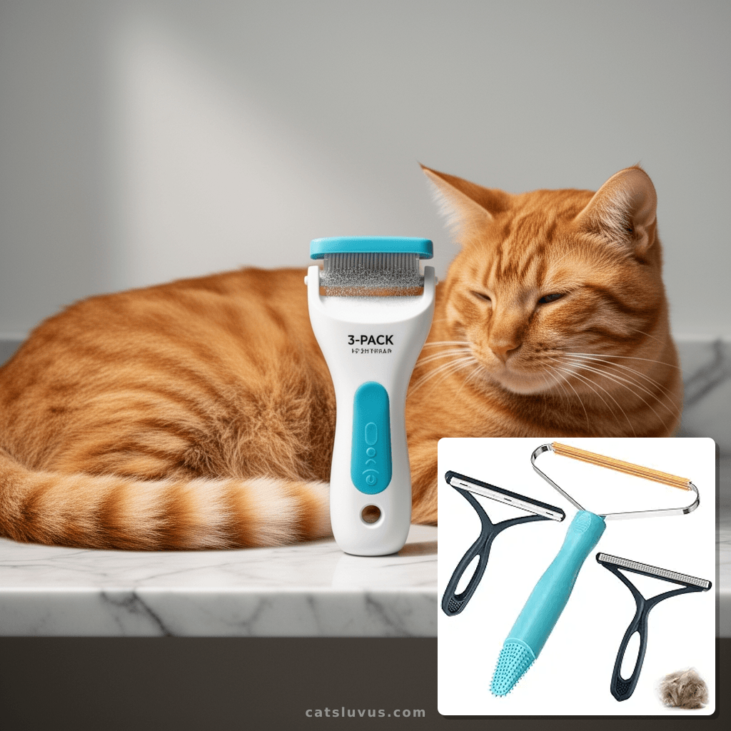 3-Pack Pet Hair Removal Tool with cat - professional product lifestyle photo