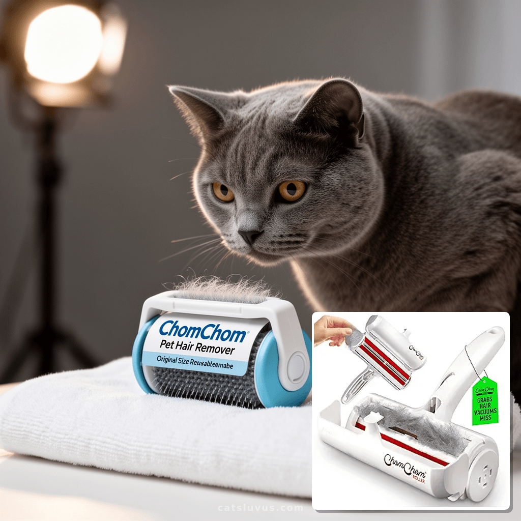 ChomChom Roller Pet Hair Remover – Original Size Reusable with cat - professional product lifestyle photo