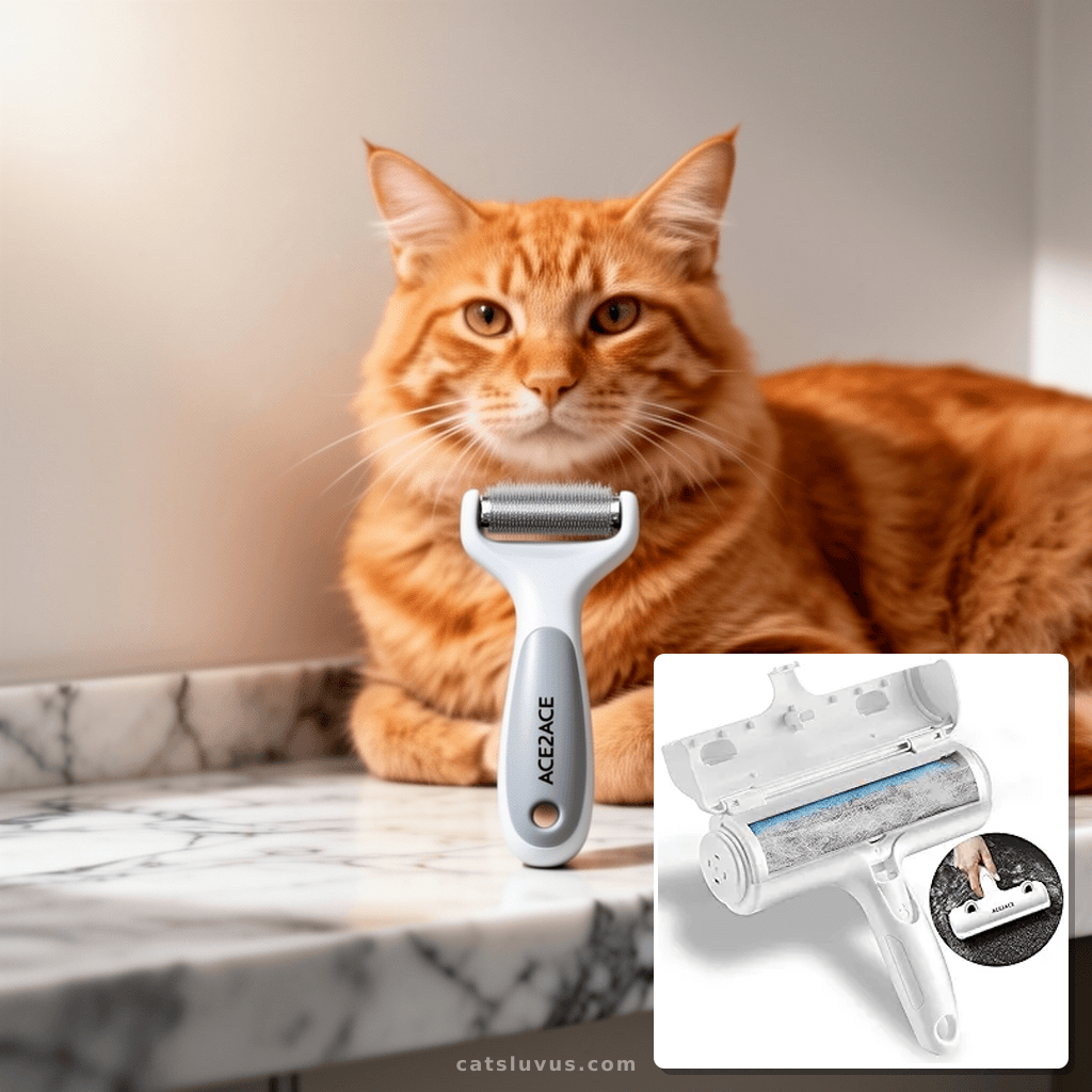 ACE2ACE Pet Hair Removal Tool with cat - professional product lifestyle photo