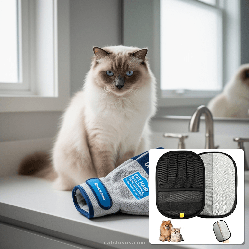 Upgraded Pet Hair Removal Gloves for Cats & Dogs with cat - professional product lifestyle photo