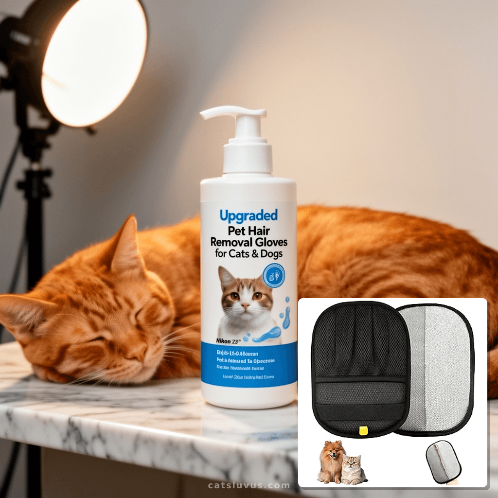 Upgraded Pet Hair Removal Gloves for Cats & Dogs with cat - professional product lifestyle photo