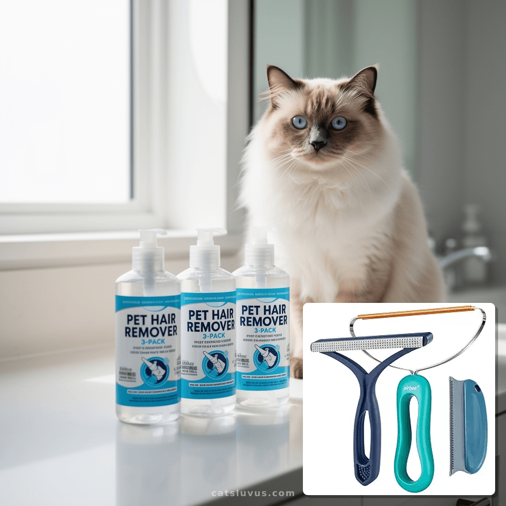 Pet Hair Remover 3-Pack with cat - professional product lifestyle photo