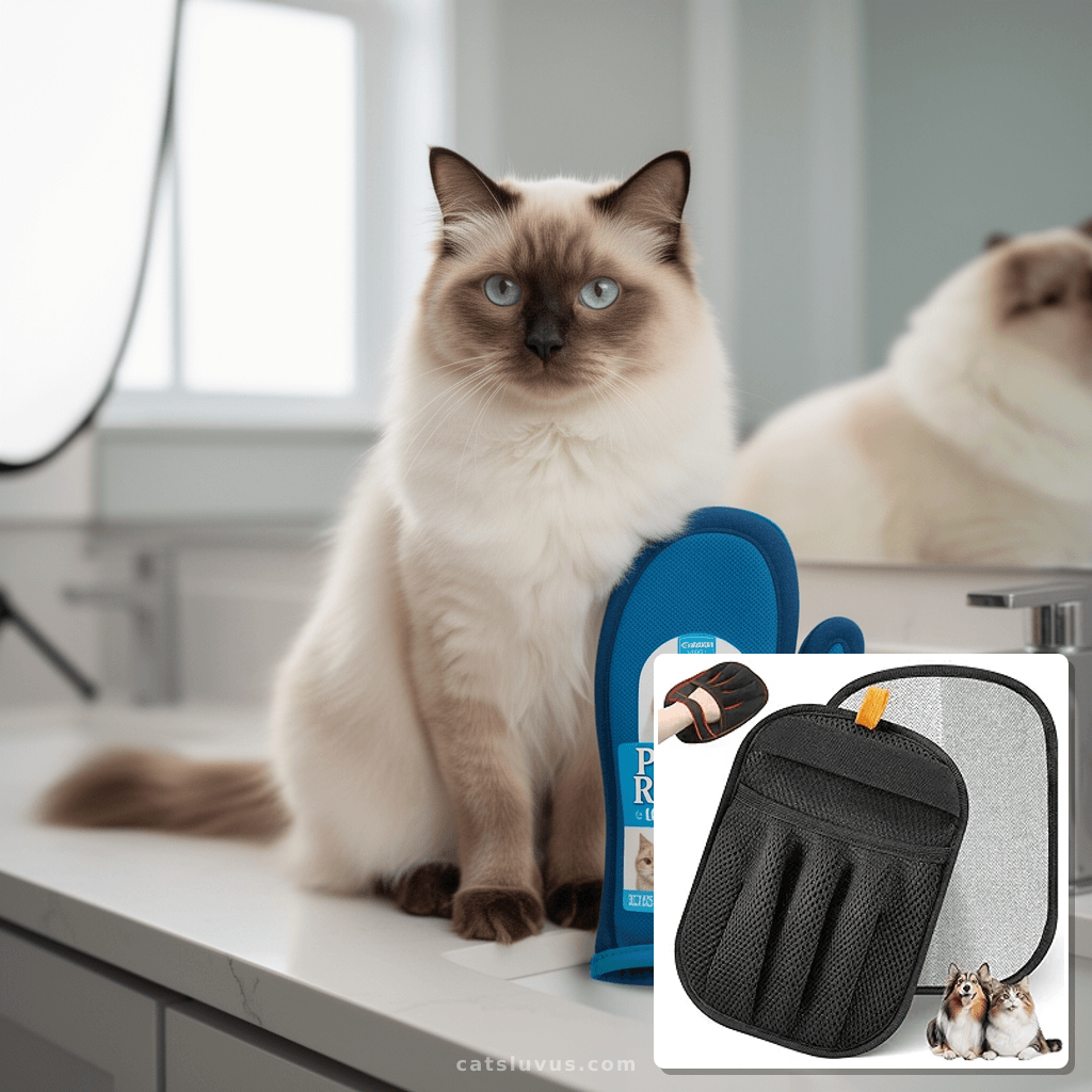 Pet Hair Removal Glove for Cats & Dogs with cat - professional product lifestyle photo
