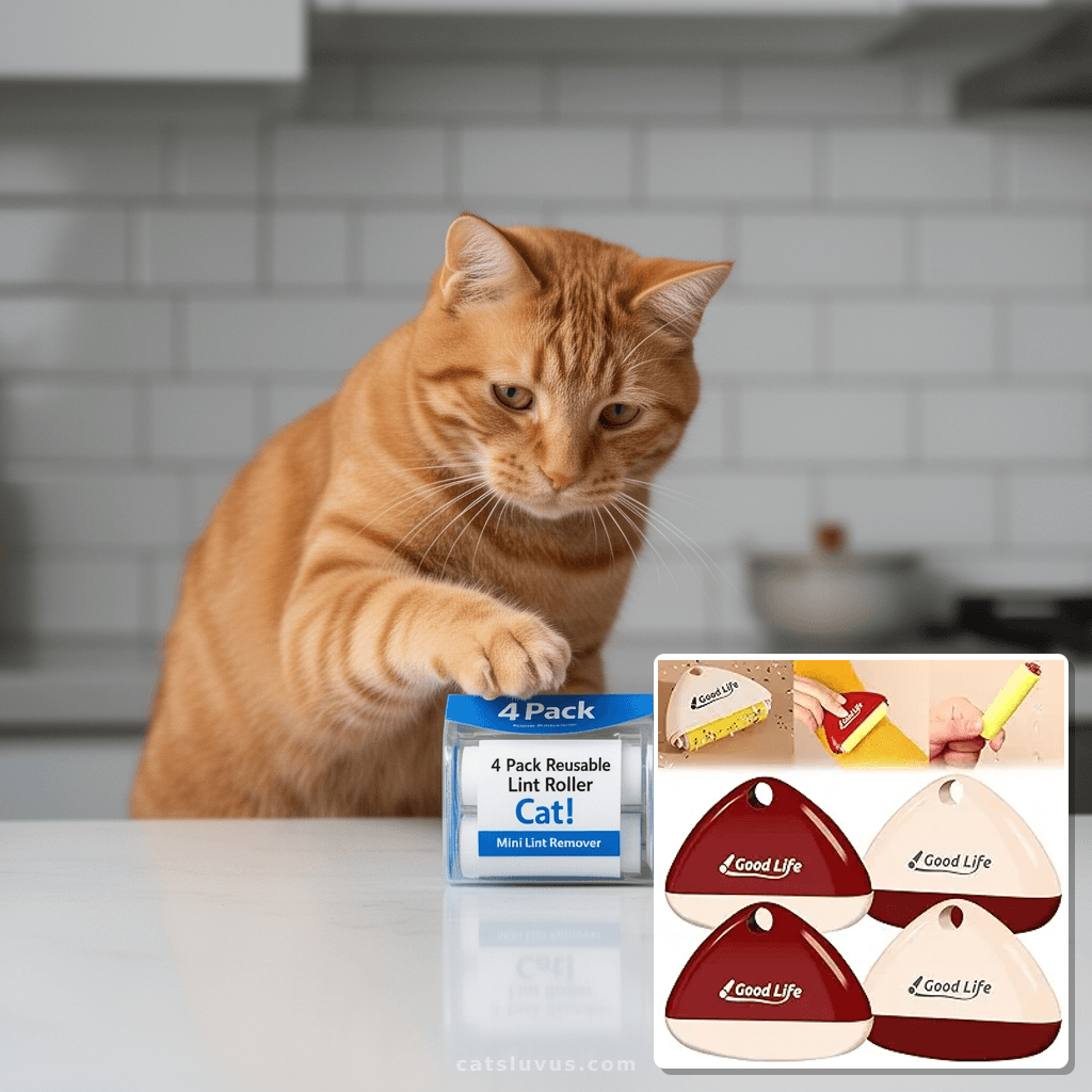 4 Pack Reusable Lint Roller Portable Mini Lint Remover Cat with cat - professional product lifestyle photo