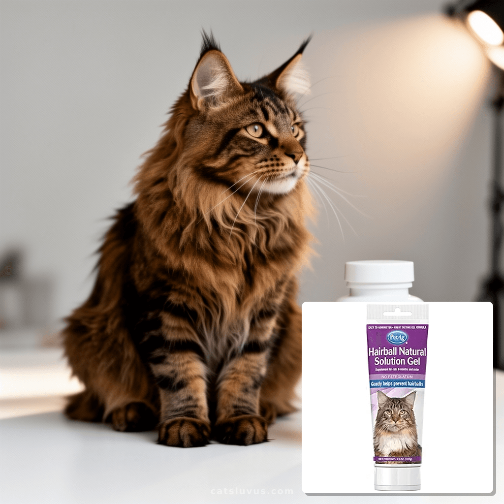 Pet-Ag Hairball Natural Solution Gel Supplement for Cats - 3 with cat - professional product lifestyle photo