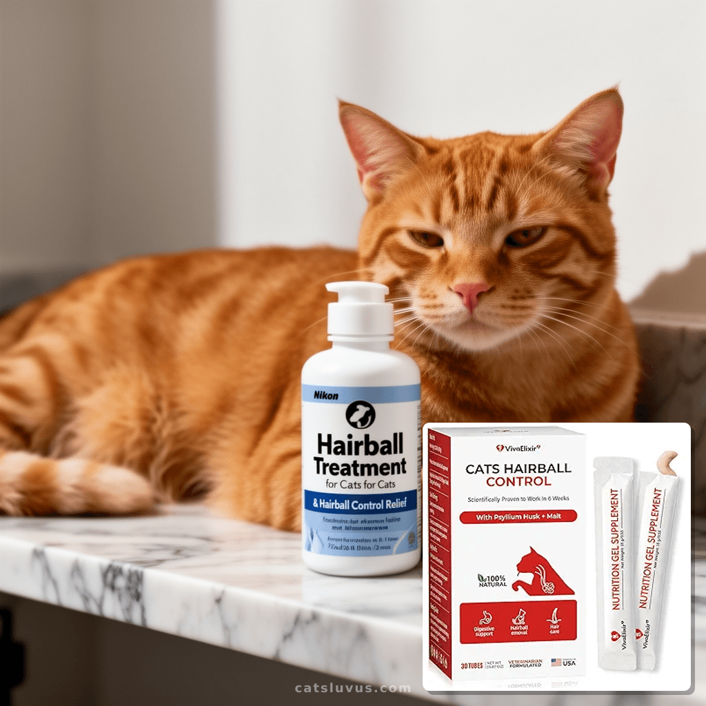 Hairball Treatment for Cats & Hairball Control Relief with cat - professional product lifestyle photo