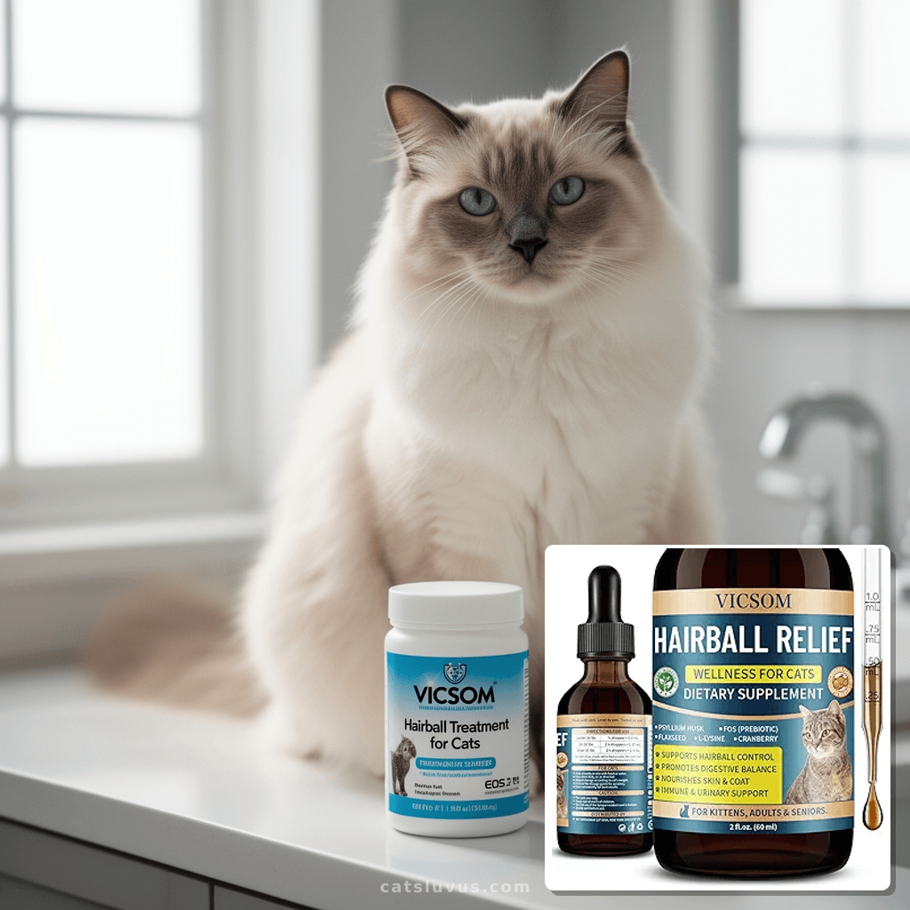 VICSOM Hairball Treatment for Cats with cat - professional product lifestyle photo