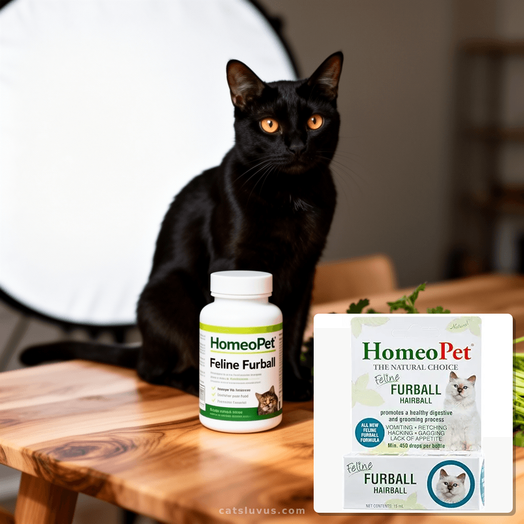 HomeoPet Feline Furball with cat - professional product lifestyle photo