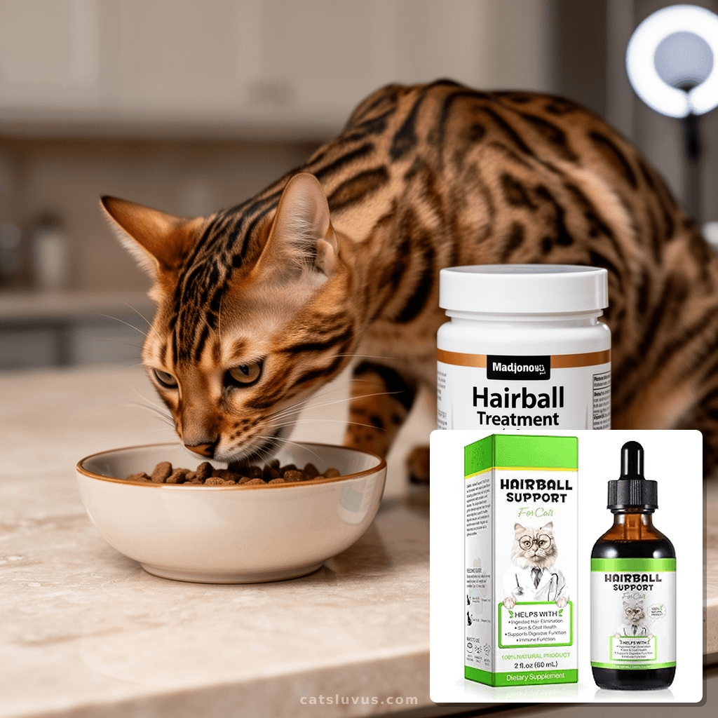 Hairball Treatment for Cats with cat - professional product lifestyle photo
