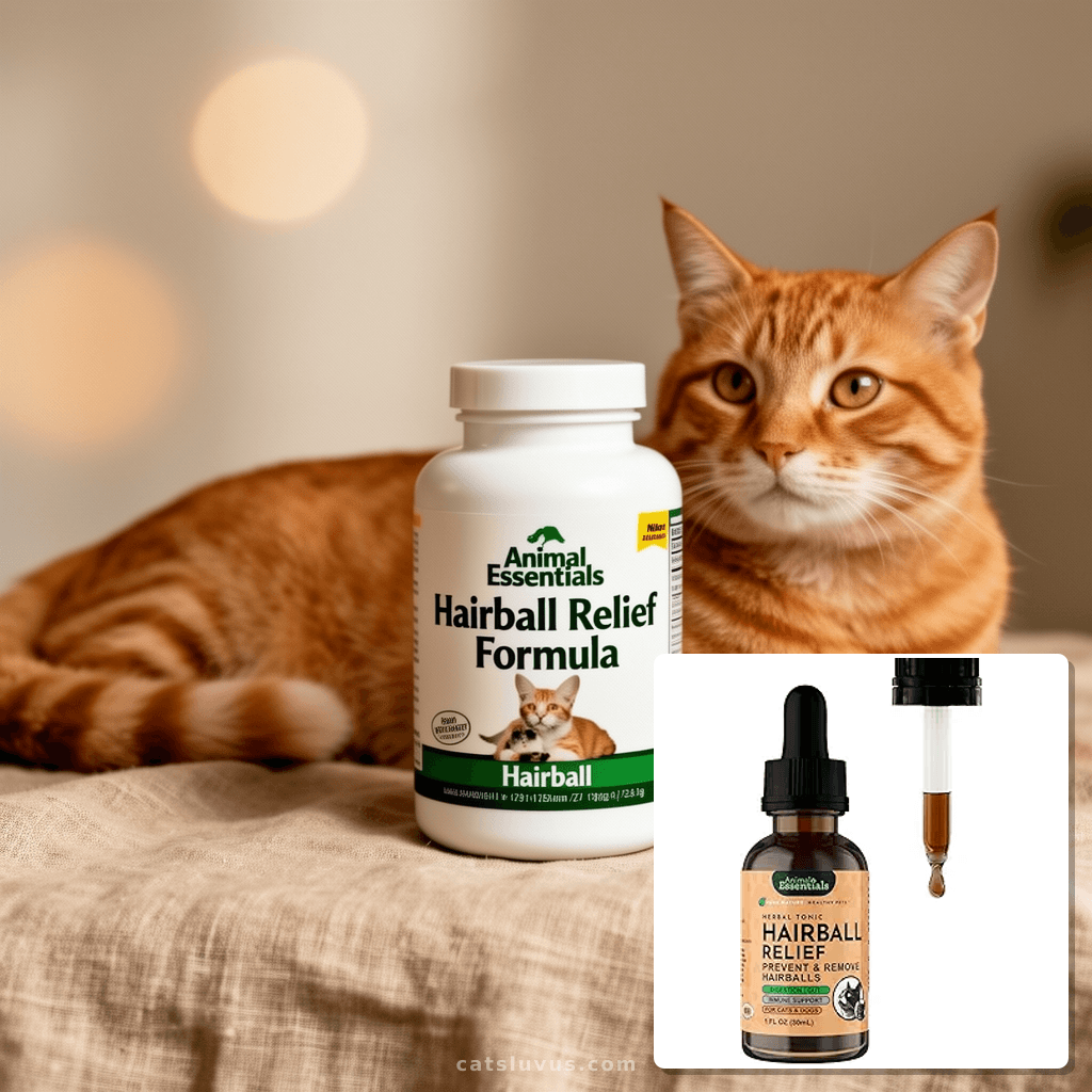 Animal Essentials Hairball Relief Formula - Hairball with cat - professional product lifestyle photo