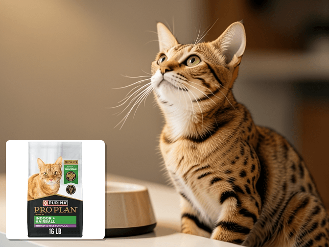 Cat owner reviewing grain free hairball control cat food options for their pet in 2026