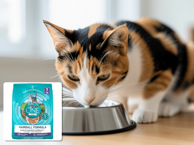 Cat owner reviewing hairball formula cat food for senior cats options for their pet in 2026