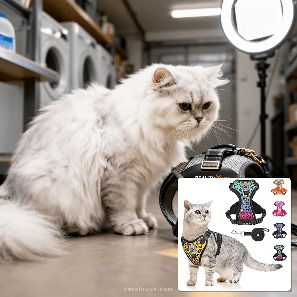 BEAUTYZOO Escape Proof Cat Harness and Leash for Walking with cat - professional product lifestyle photo