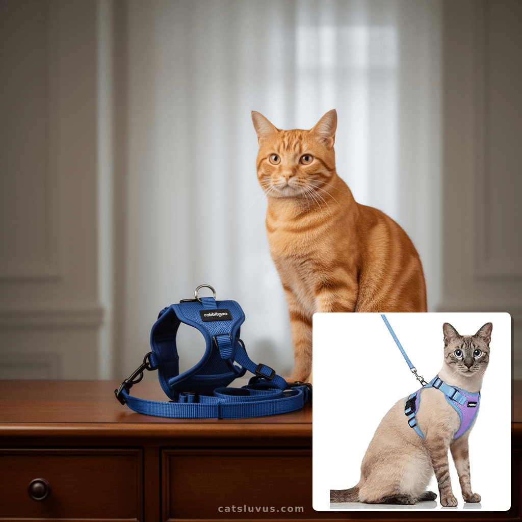 rabbitgoo Cat Harness and Leash Set with cat - professional product lifestyle photo