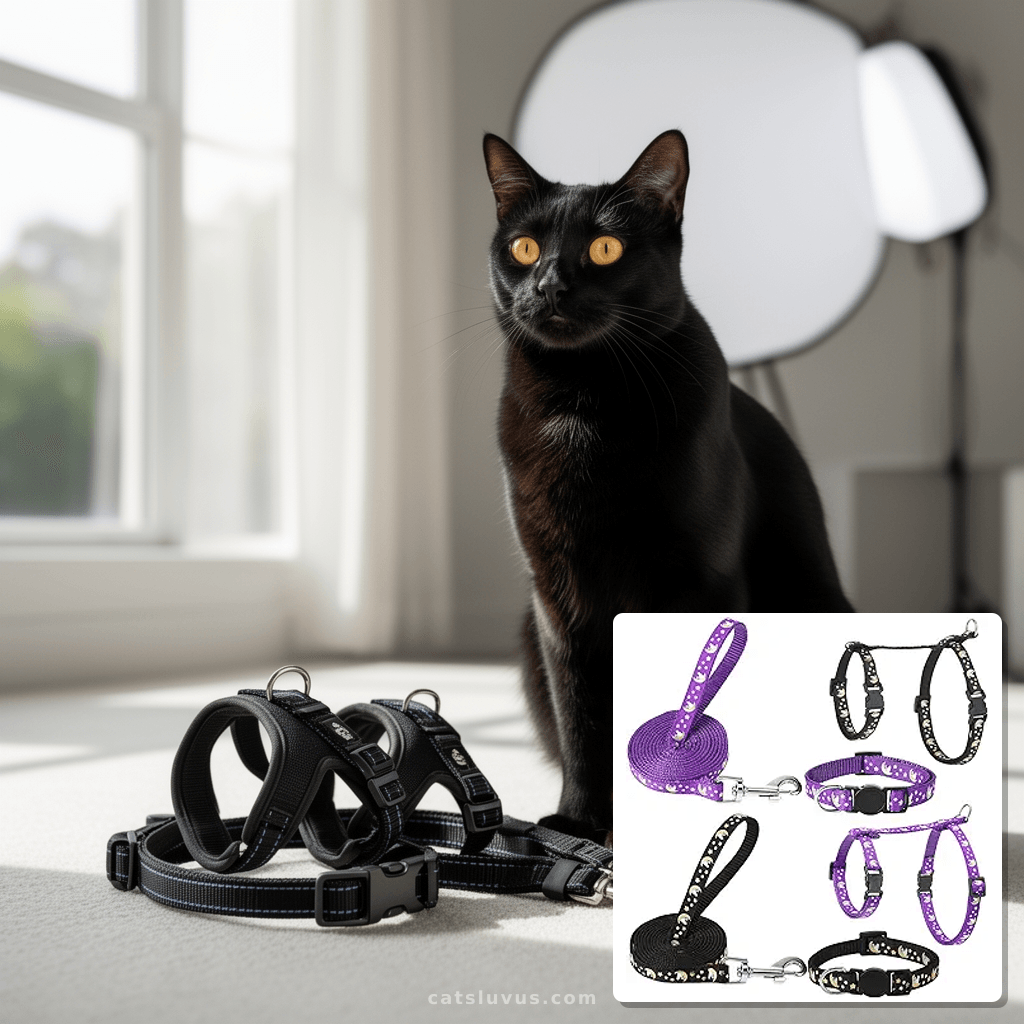 2 Pack Cat Harness and Leash with Collar Set with cat - professional product lifestyle photo