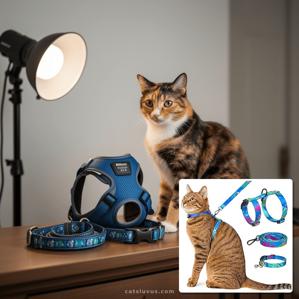 Cat Harness and Leash Set with Matching Collar – Escape with cat - professional product lifestyle photo
