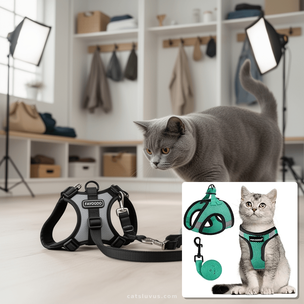FAYOGOO Escape Proof Cat Harness and Leash Set for Walking with cat - professional product lifestyle photo