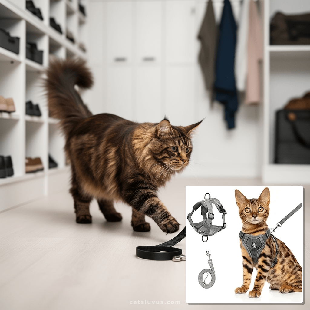 Wanheart cat Chest Harness and Leash with cat - professional product lifestyle photo
