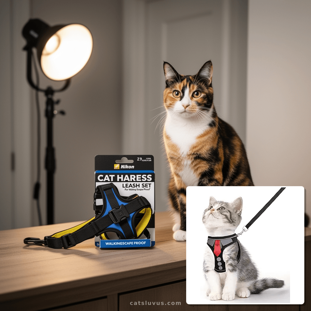 Cat Harness and Leash Set for Walking Escape Proof with cat - professional product lifestyle photo