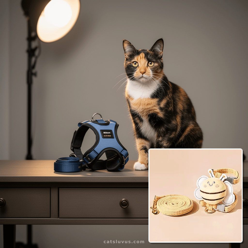 Cat Harness and Leash Set with cat - professional product lifestyle photo