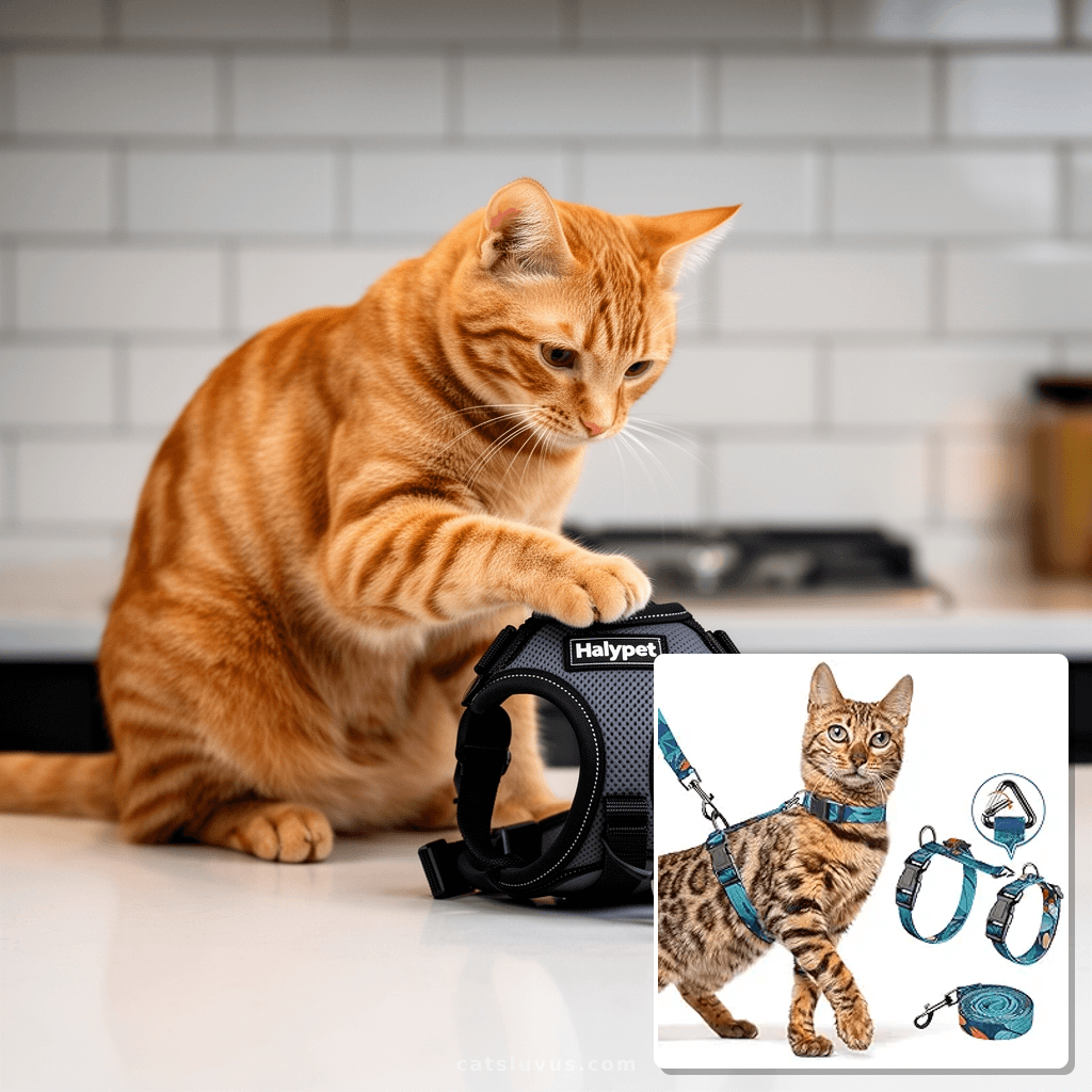 Halypet Cat Harness and Leash Set with cat - professional product lifestyle photo