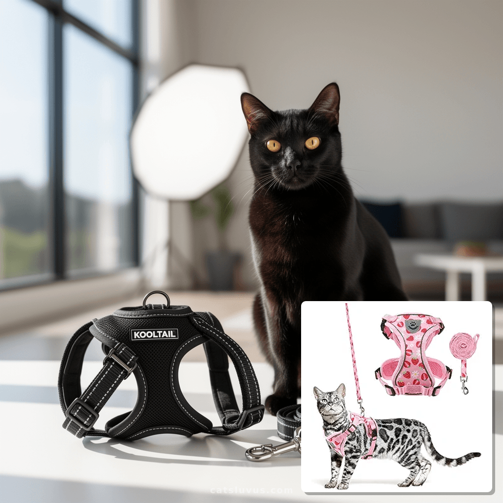 KOOLTAIL Cat Harness and Leash Set with cat - professional product lifestyle photo