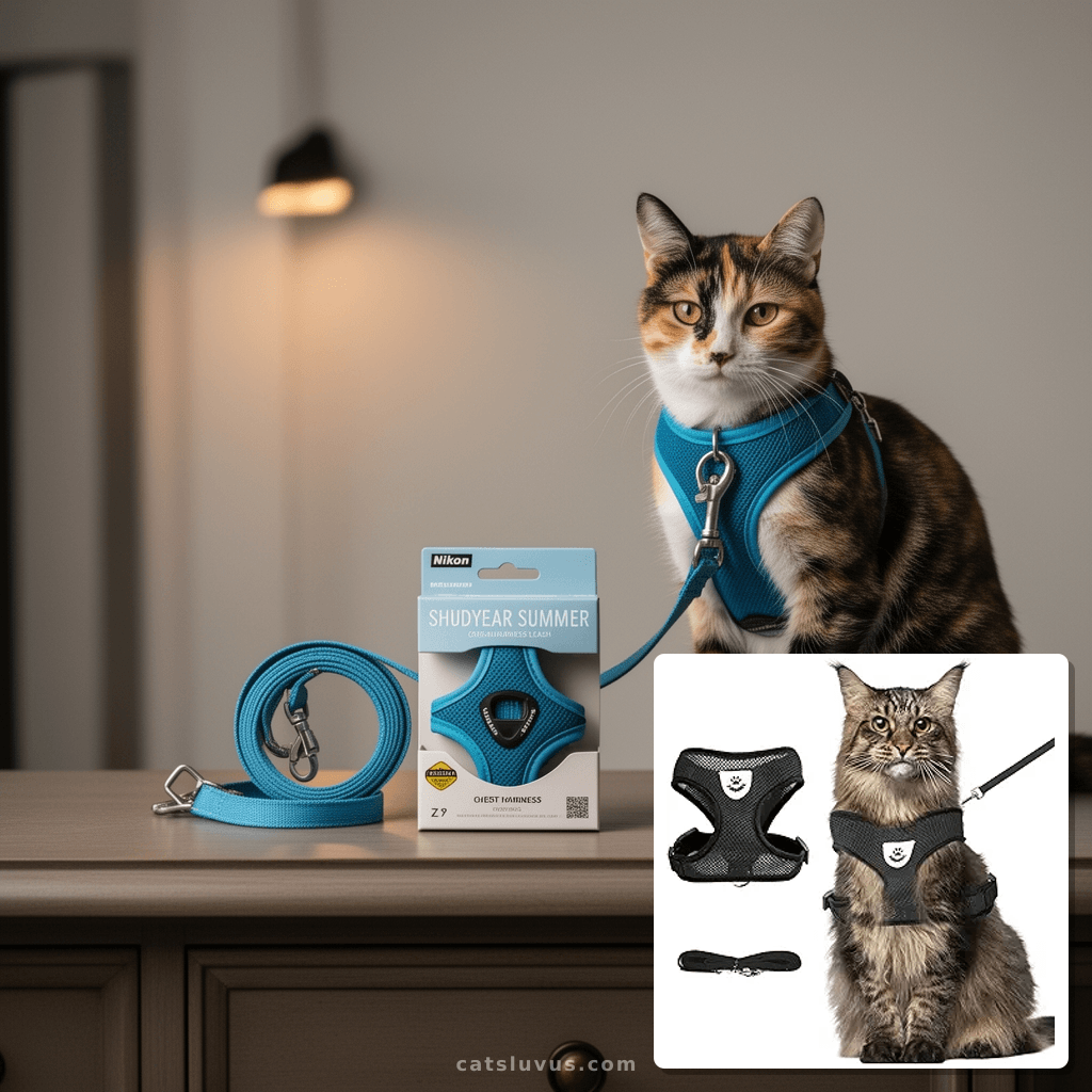 shudyear Summer cat Chest Harness and Leash with cat - professional product lifestyle photo