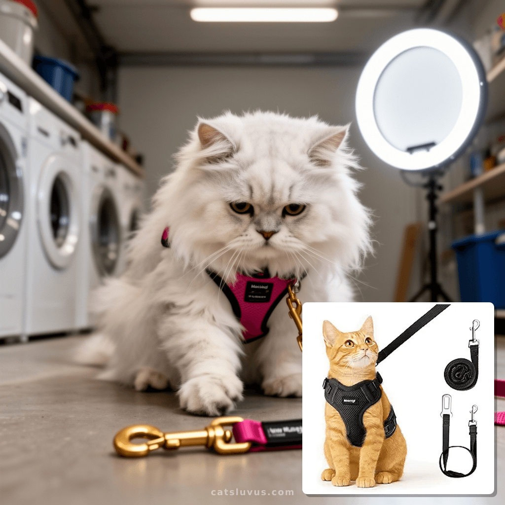 Cat Harness and Leash for Walking with cat - professional product lifestyle photo