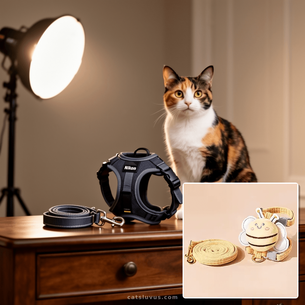 Cat Harness and Leash Set with cat - professional product lifestyle photo