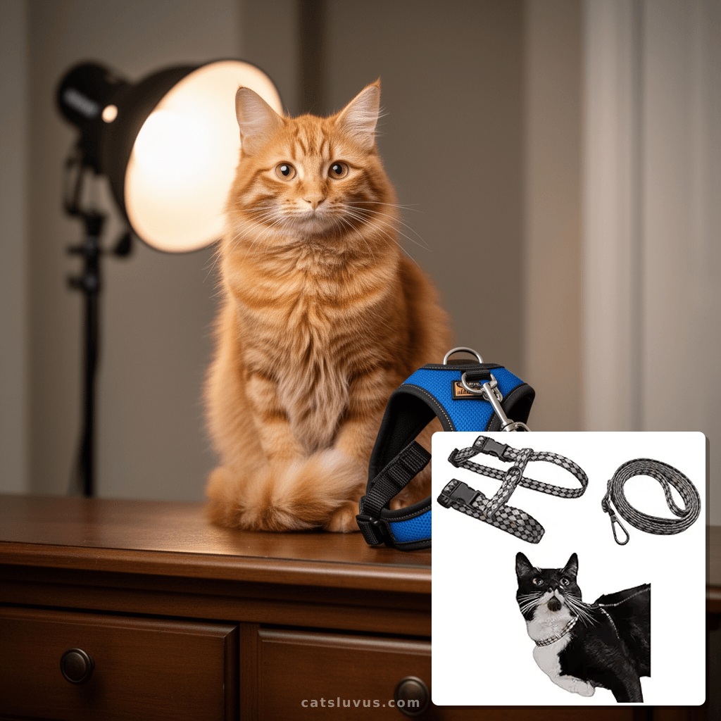 Cat Harness and Leash Set with cat - professional product lifestyle photo