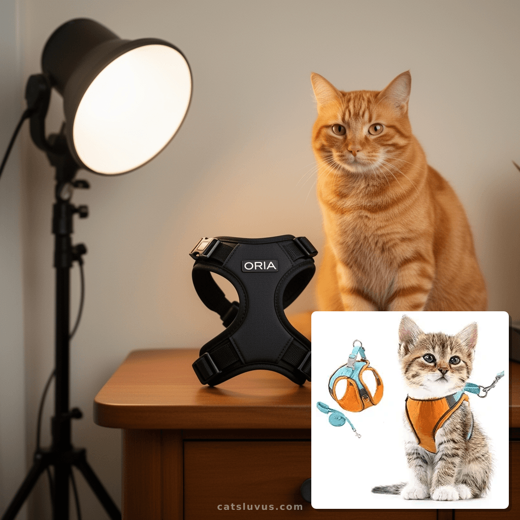 ORIA Pet Harness with cat - professional product lifestyle photo