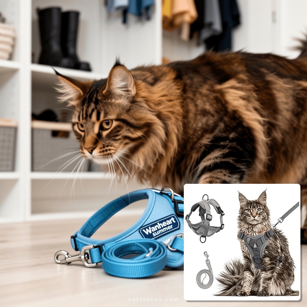 Wanheart Summer cat Chest Harness and Leash with cat - professional product lifestyle photo