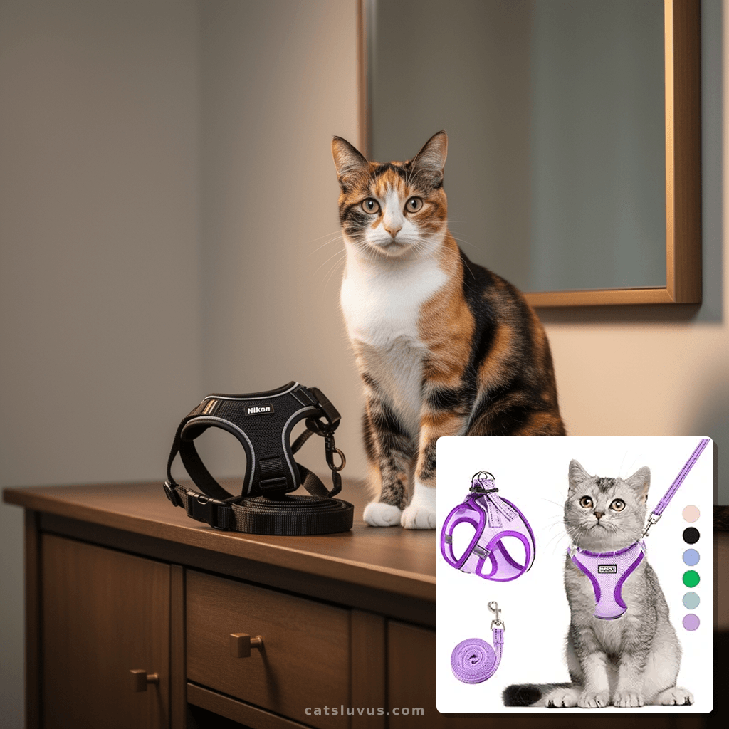 Cat Harness and Leash Set with cat - professional product lifestyle photo