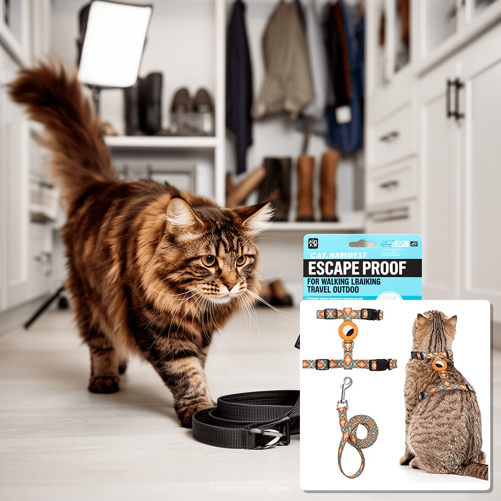 Cat Harness and Leash Escape Proof for Walking Travel Outdoo with cat - professional product lifestyle photo