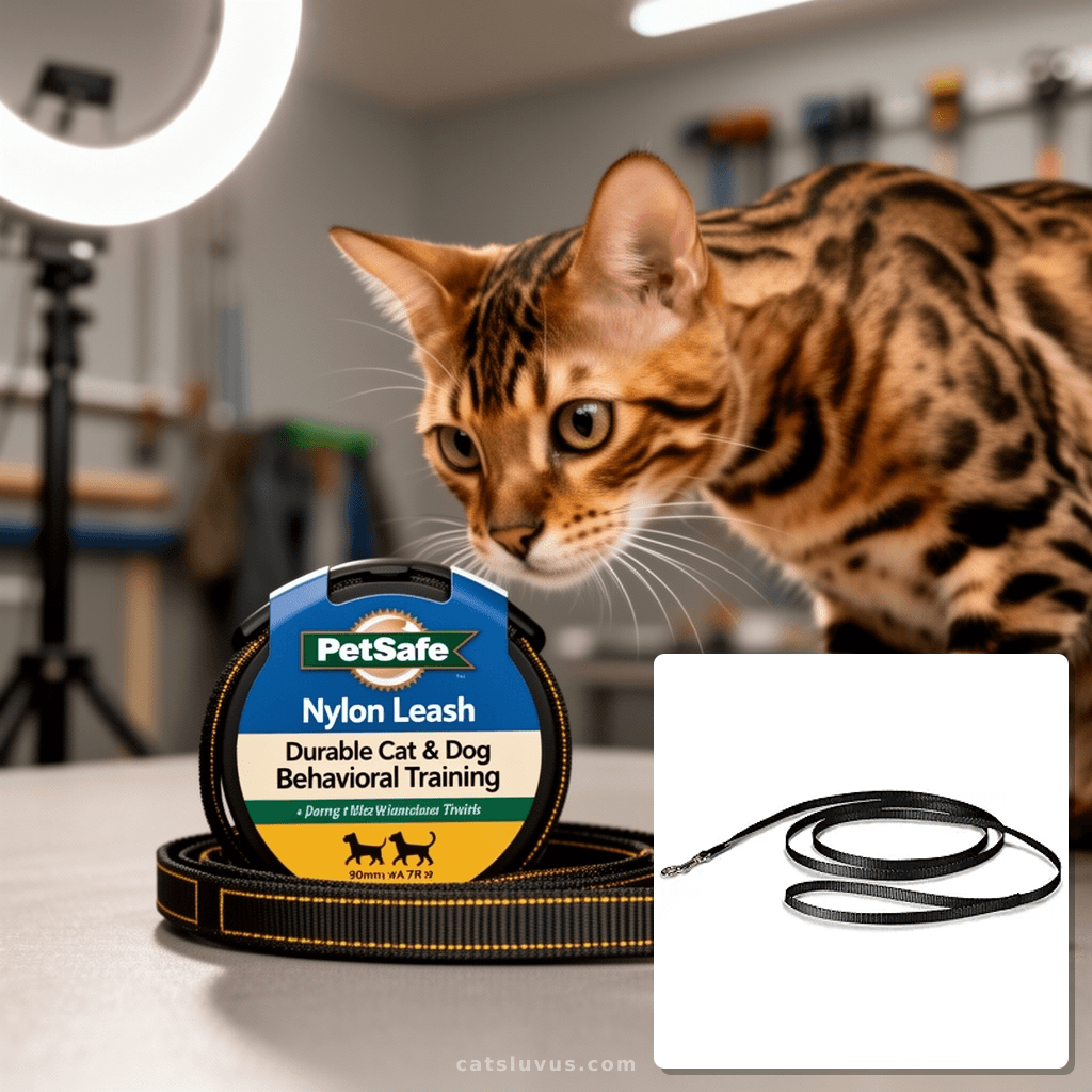 PetSafe Nylon Leash - Durable Cat & Dog Behavioral Training  with cat - professional product lifestyle photo
