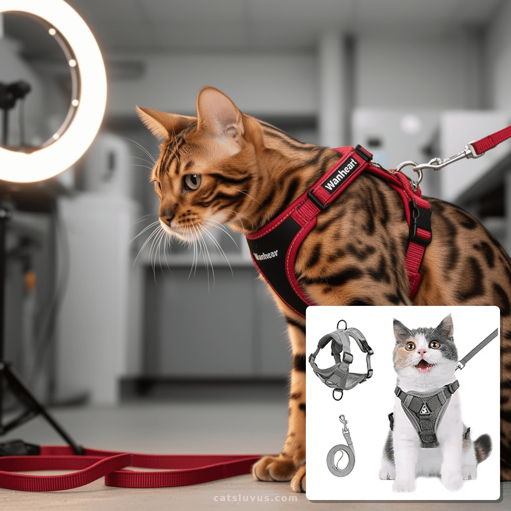 Wanheart cat Chest Harness and Leash with cat - professional product lifestyle photo