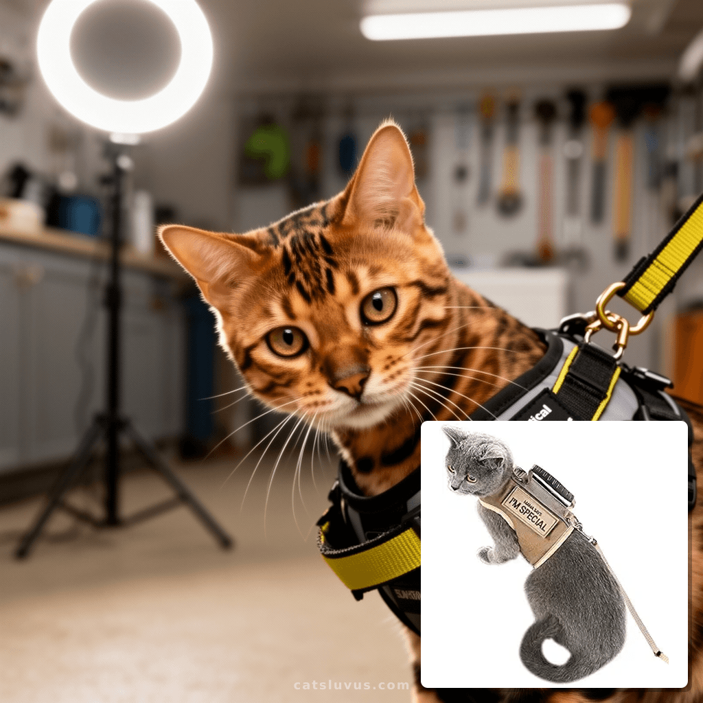 Tactical Cat Harness and Leash for Walking Escape Proof with cat - professional product lifestyle photo