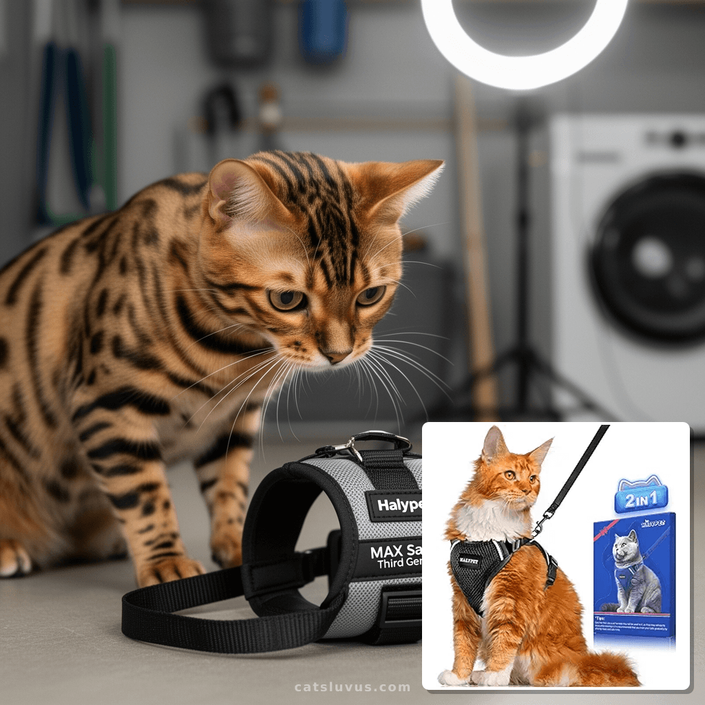 Halypet Cat Harness and Leash Set [ MAX Safety Third Generat with cat - professional product lifestyle photo