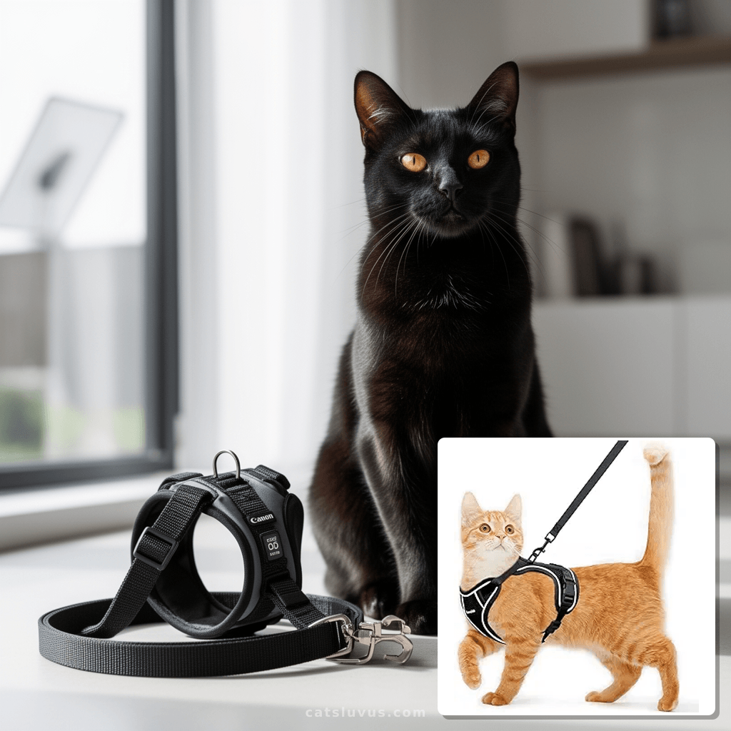 Cat Harness and Leash for Walking Escape Proof Soft Adjustab with cat - professional product lifestyle photo